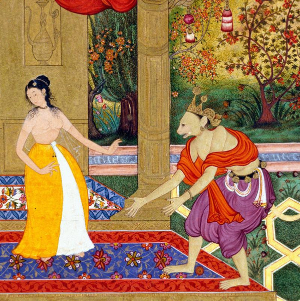 Sita Shies Away from Hanuman, Believing He is Ravana in Disguise - Art Prints