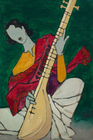 Sitar Player - Maqbool Fida Husain Painting - Life Size Posters