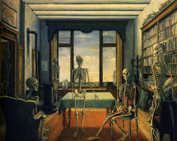 Skeletons In An Office (Squelettes dans un bureau) - Paul Delvaux Painting - Surrealism Painting - Posters