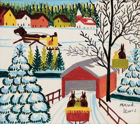Snow Covered Bridge - Maud Lewis - Folk Art Painting by Maud Lewis