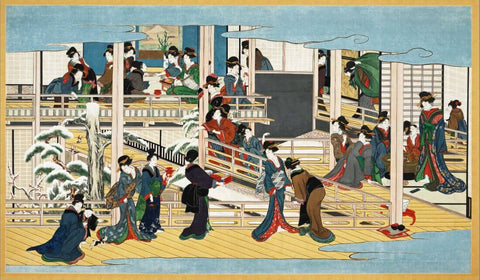 Snow At Fukagawa - Kitagawa Utamaro - Japanese Edo period Ukiyo-e Woodblock Print Art Painting - Framed Prints