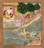 Sohni Swimming Across The River To Meet Her Lover Mahiwal - C. 1880- Vintage Indian Miniature Art Painting - Framed Prints