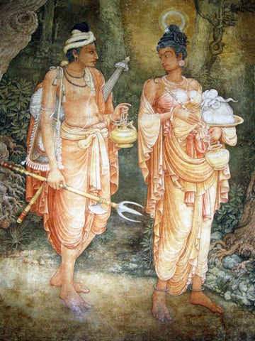 Solias Mendis - Wall Painting At Kelaniya Temple Of Princess Hemamali Carrying Gautama Buddhas Tooth Hidden In Her Hair - Life Size Posters by Anzai