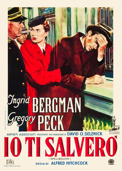 Spellbound (Italian Release) - Ingrid Bergman - Gregory Peck - Alfred Hitchcock - Classic Hollywood Movie Poster - Framed Prints