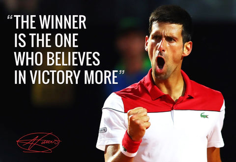 Spirit Of Sports - Motivational Quote - The Winner Is The One Who Believes In Victory More - Novak Djokovic - Legend Of Tennis - Posters by Joel Jerry