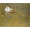 Boats On Golden Waters (Boote Auf Goldenem Wasser) - Spyros Vassiliou - Art Prints