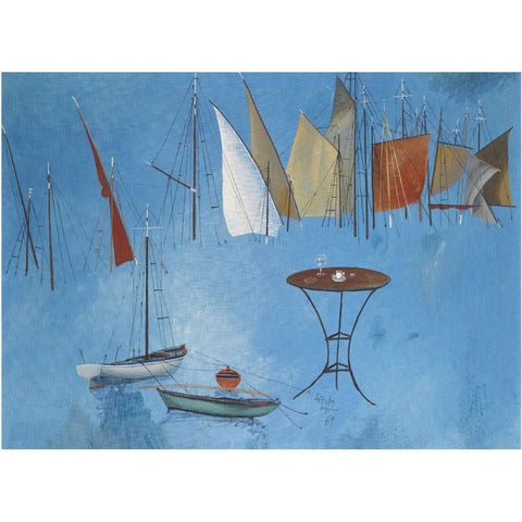 Caïques Boats And Sails (Caïques-Boote und Segel) - Spyros Vassiliou - Cubism and Impressionist Painting - Canvas Prints
