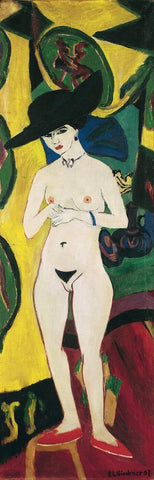 Standing Nude With Hat - Large Art Prints by Ernst Ludwig Kirchner
