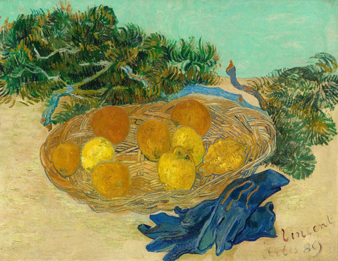 Still Life of Oranges and Lemons with Blue Gloves - Vincent van Gogh Painting - Large Art Prints by Vincent Van Gogh