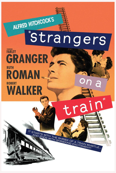 Strangers On A Train - Alfred Hitchcock - Classic Hollywood Suspense Movie Poster - Life Size Posters