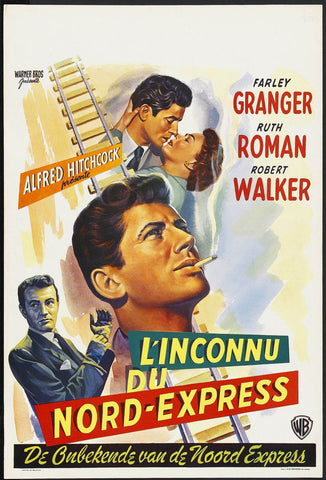Strangers On A Train (Belgian Release) - Alfred Hitchcock - Classic Hollywood Movie Poster - Large Art Prints