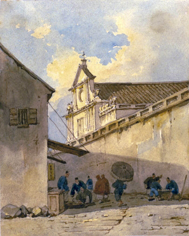 Street scene with São Domingos (Saint Dominic) Macao - George Chinnery - Vintage Orientalist Painting - Large Art Prints