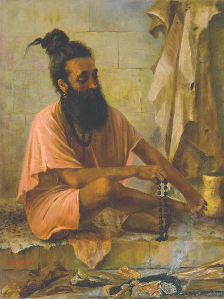 Swami Vishwamitra In Meditation  - Raja Ravi Varma - 1897 Vintage Indian Art Painting - Canvas Prints