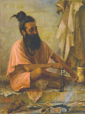 Swami Vishwamitra In Meditation - Raja Ravi Varma - 1897 Vintage Indian Art Painting by Raja Ravi Varma