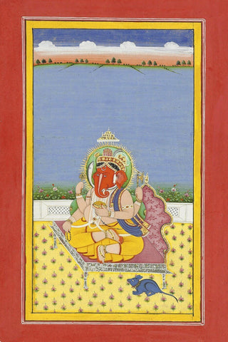 The Elephant Headed God Ganesh - Rajasthan School c1861- Indian Vintage Miniature Painting - Life Size Posters by Raghuraman