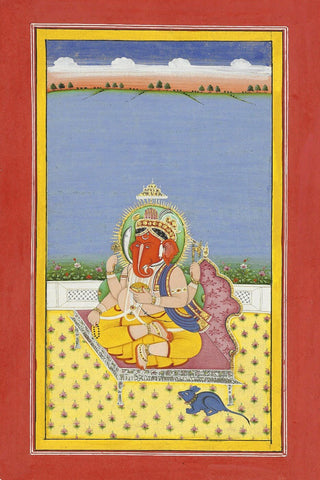 The Elephant Headed God Ganesh - Rajasthan School c1861- Indian Vintage Miniature Painting by Raghuraman
