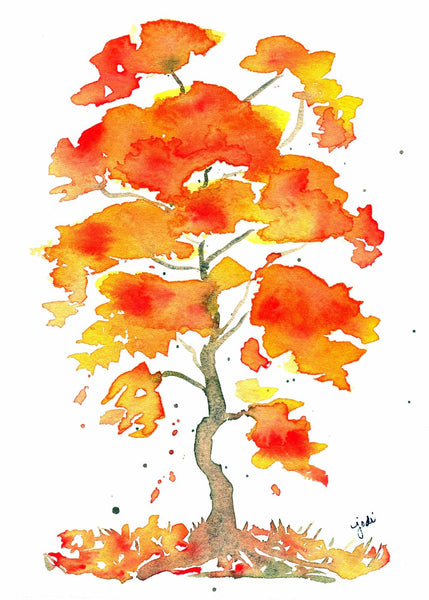 Autumn Tree - Watercolor painting - Framed Prints