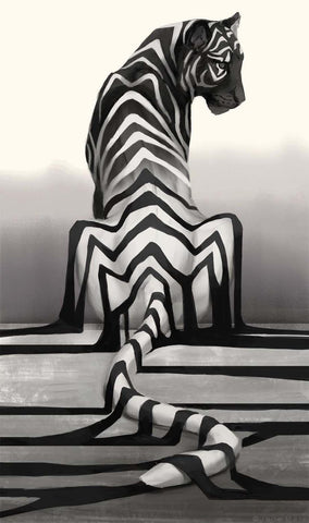 Contemporary Art - Black And White Melting Tiger - Posters
