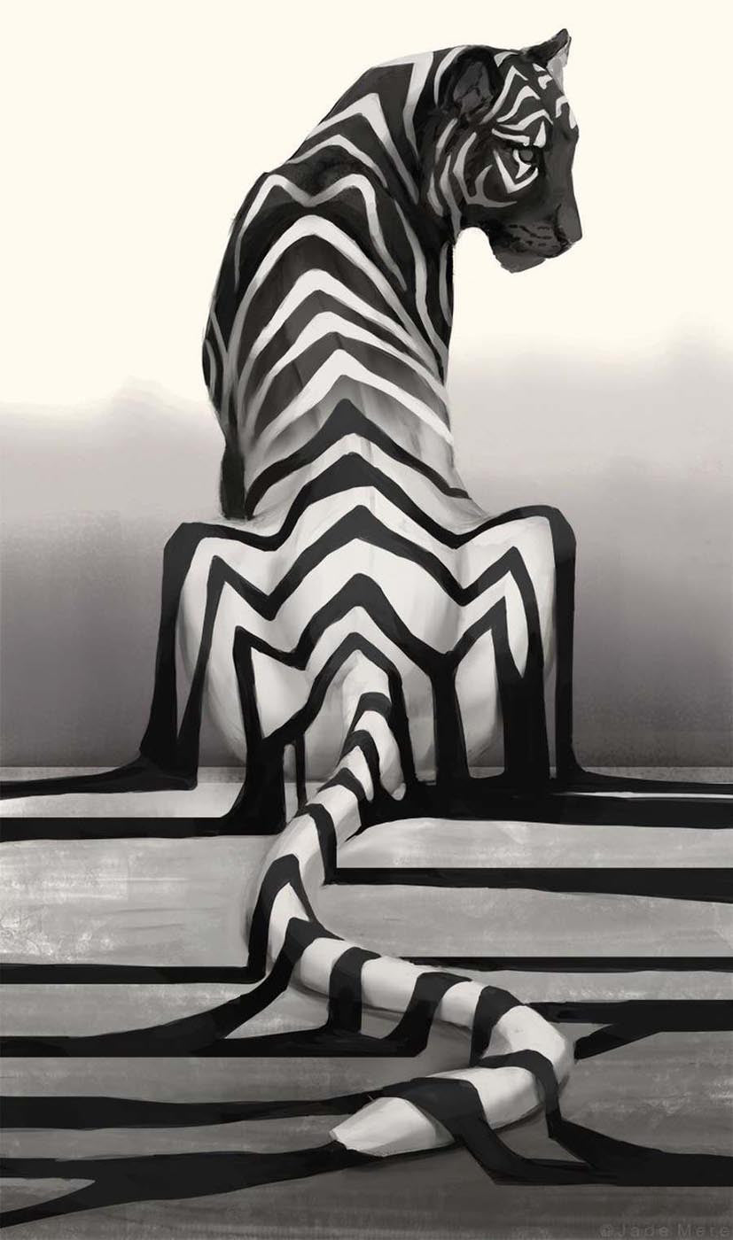 Contemporary Art - Black And White Melting Tiger - Framed Prints ...