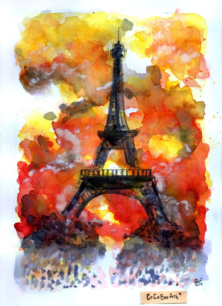 Eiffel Tower Watercolor Painting - Canvas Prints