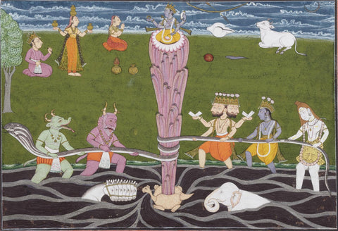 Indian Art - Samudra Manthan - Churning of the Ocean by Mahesh by Mahesh