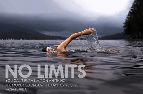 Motivational Poster - NO LIMITS - MIchael Phelps - Inspirational Quote - Large Art Prints by Sherly David