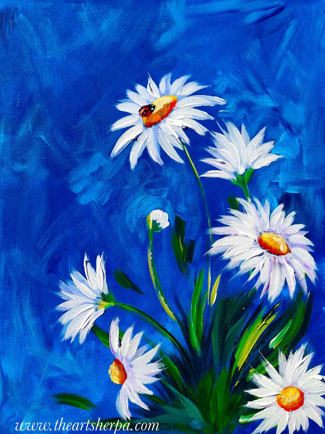 Oil Painting - White Flowers with Blue Background - Canvas Prints by Sam  Mitchell, Buy Posters, Frames, Canvas & Digital Art Prints
