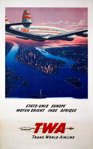 TWA Manhattan - Vintage Travel Poster - Canvas Prints