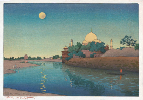 Taj Mahal - Twilight, Agra - Charles W Bartlett - Vintage Orientalist Woodblock India Painting - Canvas Prints