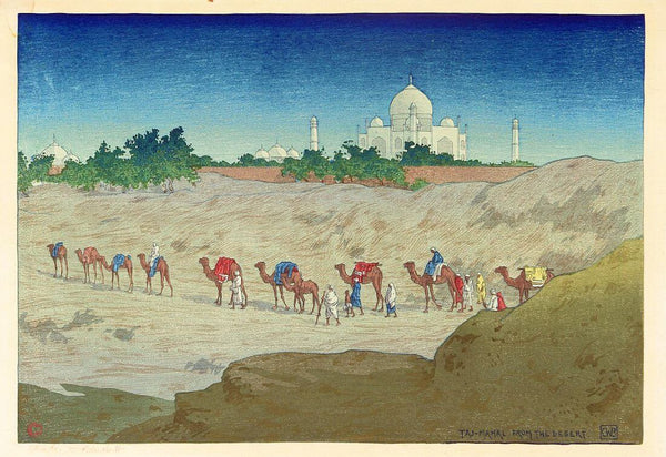 Taj Mahal From The Desert - Charles W Bartlett - Vintage Orientalist Woodblock India Painting - Framed Prints