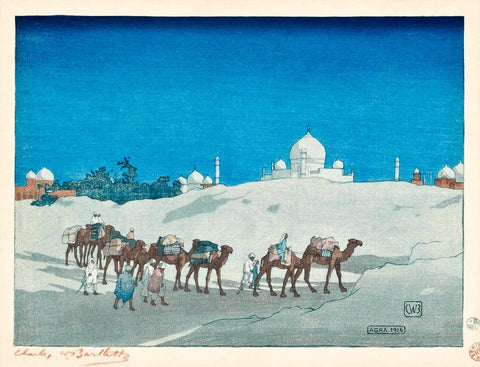 Taj Mahal, Agra - Charles W Bartlett - Vintage 1916 Orientalist Woodblock India Painting - Framed Prints by Charles Bartlett