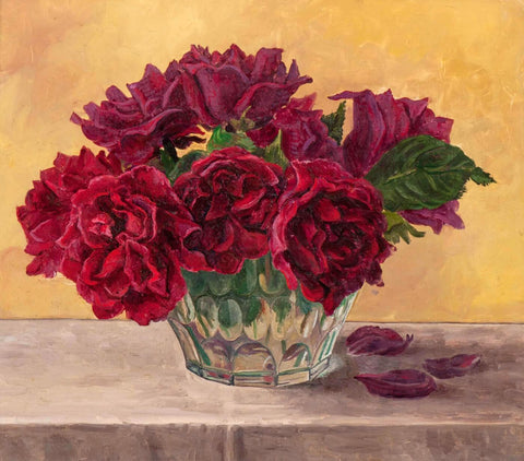 Tallenge Floral Art Collection - Classic Painting - Roses In A Glass Bowl - Posters by Lilly Milton
