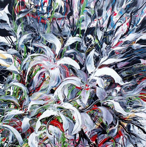 Tallenge Floral Art Collection - Contemporary Painting - Electric Flowers by Lilly Milton