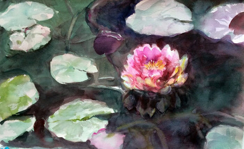 Tallenge Floral Art Collection - Delicate Water Color - Lotus Pond - Framed Prints