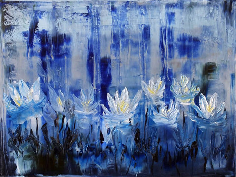 Tallenge Floral Art Collection - Water Lilies In Blue - Framed Prints by Frédéric Gombert