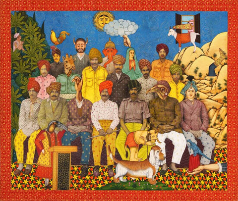 Tea Party - Contemporary Indian Miniature Painting - Large Art Prints by Alexander Gorlizki