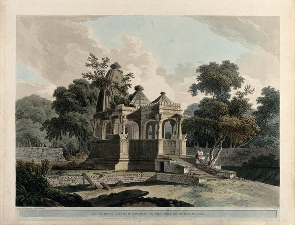 Temple In Fort Rotas In Bihar  - Thomas Daniell  - Vintage Orientalist Paintings of India - Art Prints