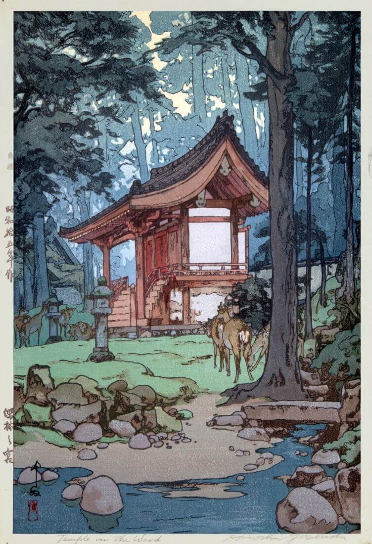 Temple In The Woods - Yoshida Hiroshi - Vintage Ukiyo-e Woodblock