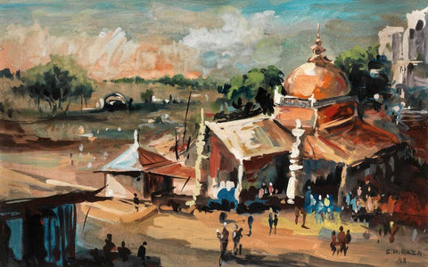 Temple Scene - Sayed Haider Raza  Early Works - Canvas Prints