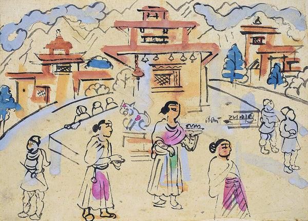 Temple - Benode Behari Mukherjee - Bengal School Indian Painting - Framed Prints