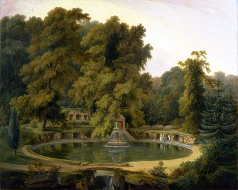 Temple, Fountain and Cave in Sezincote Park - Thomas Daniell - Vintage Orientalist Paintings of India - Large Art Prints by Thomas Daniell