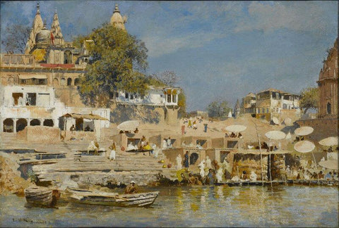 Temples And Bathing Ghat At Benares - Posters by Edwin Lord Weeks