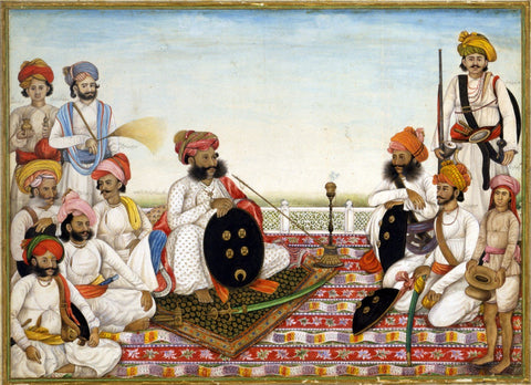 Indian Miniature Paintings - Thakur Dawlat Singh Among Courtiers by Ghulam Ali Khan