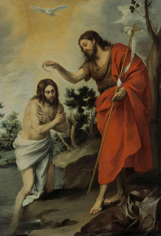 The Baptism Of Christ (Battesimo di Cristo) -  Bartolome Esteban Perez Murillo - Christian Art Jesus Painting by Bartolome Esteban Murillo