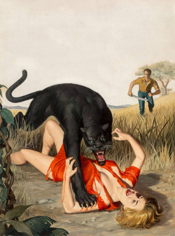 The Big Blonde and The Black Beast Ripper - Pulp Magazine Art Cover - Wil Hulsey Painting by Wil Hulsey