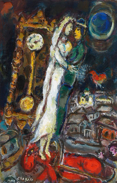 The Bride And The Clock (Les Fiancés À l'horloge)  - Marc Chagall - Surrealism Painting - Art Prints