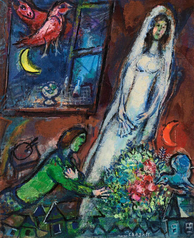 The Bride With A Bouquet In Front Of The Window (La Mariee Au Bouquet Devant La Fenetre)  - Marc Chagall - Surrealism Painting by Marc Chagall