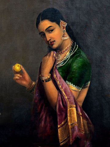 The Coquette - Raja Ravi Varma Painting - Vintage Indian Art Masterpiece - Framed Prints
