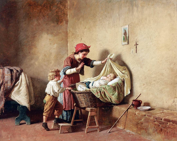 The Cradle - Gaetano Chierici - 19th Century European Domestic Interiors Painting - Life Size Posters