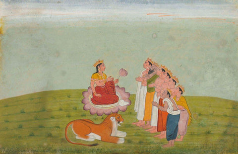 The Devas Worshipping Durga - Markandeya Purana Series - C.1760 -  Vintage Indian Miniature Art Painting - Posters by Miniature Vintage